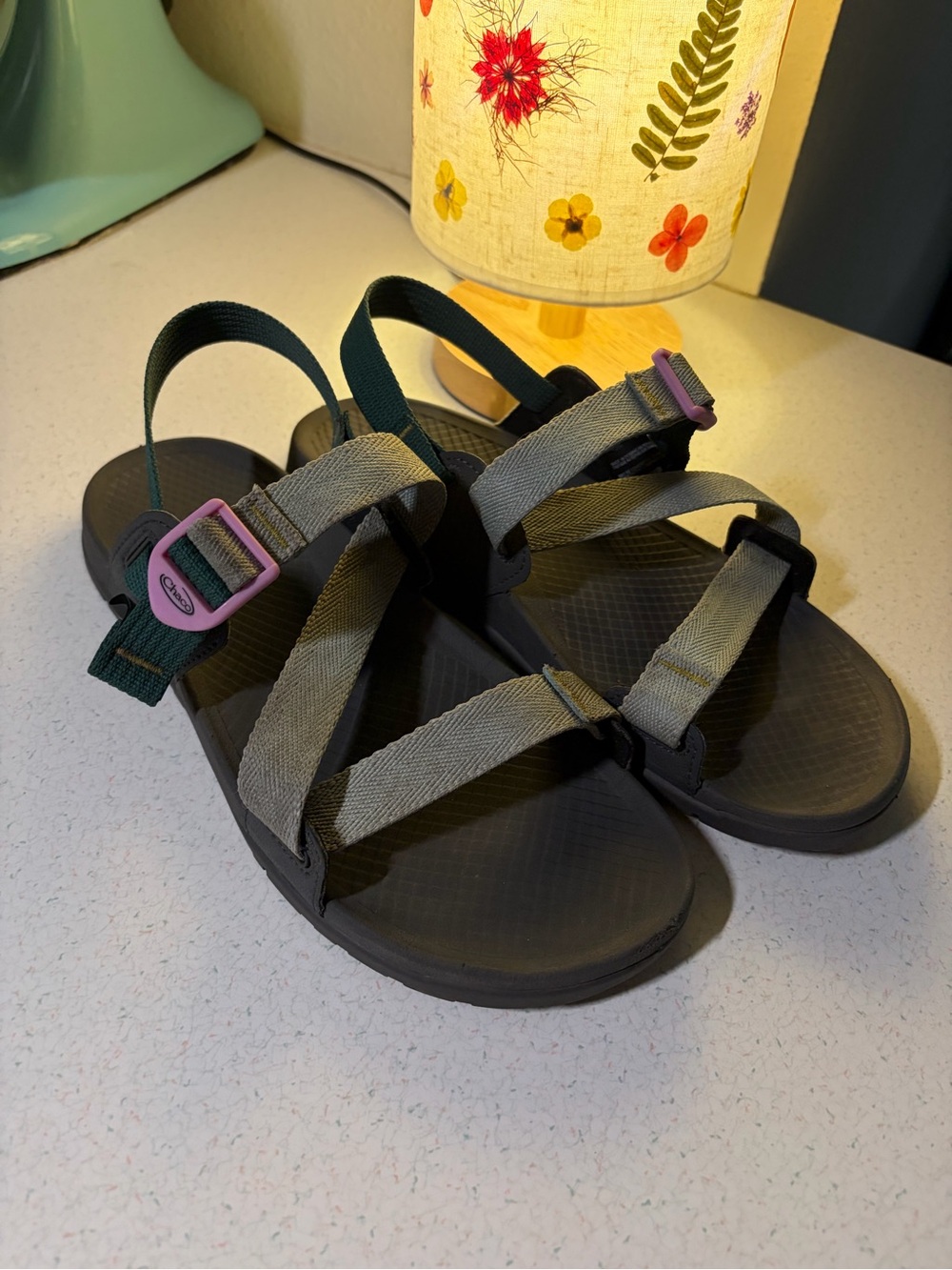 Chaco womens Green and Pink Strap Sandals